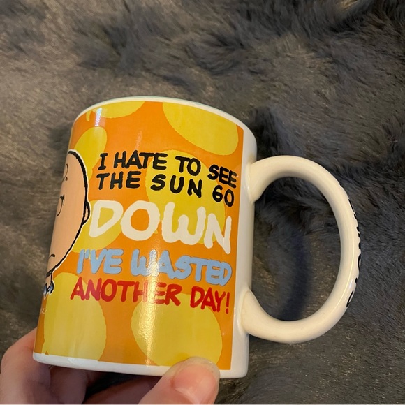 Peanuts Orange and Yellow Charlie Brown Mug with Blue Interior by Gibson - Picture 6 of 7